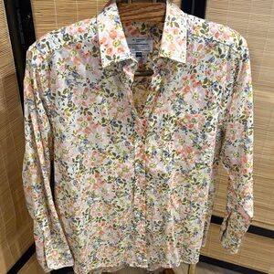 Tilley Endurables Floral Button-Down Shirt - White with Pink & Green Print
